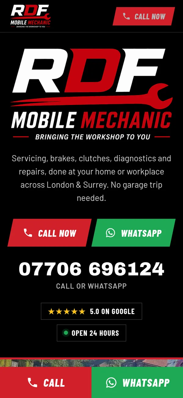 RDF Mobile Mechanic website on a phone